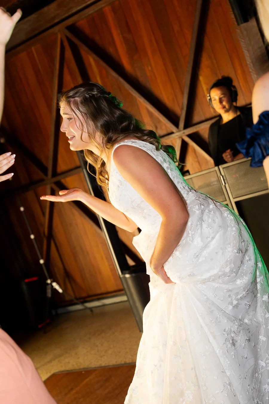 bride Chiarra hand up in dancing floor