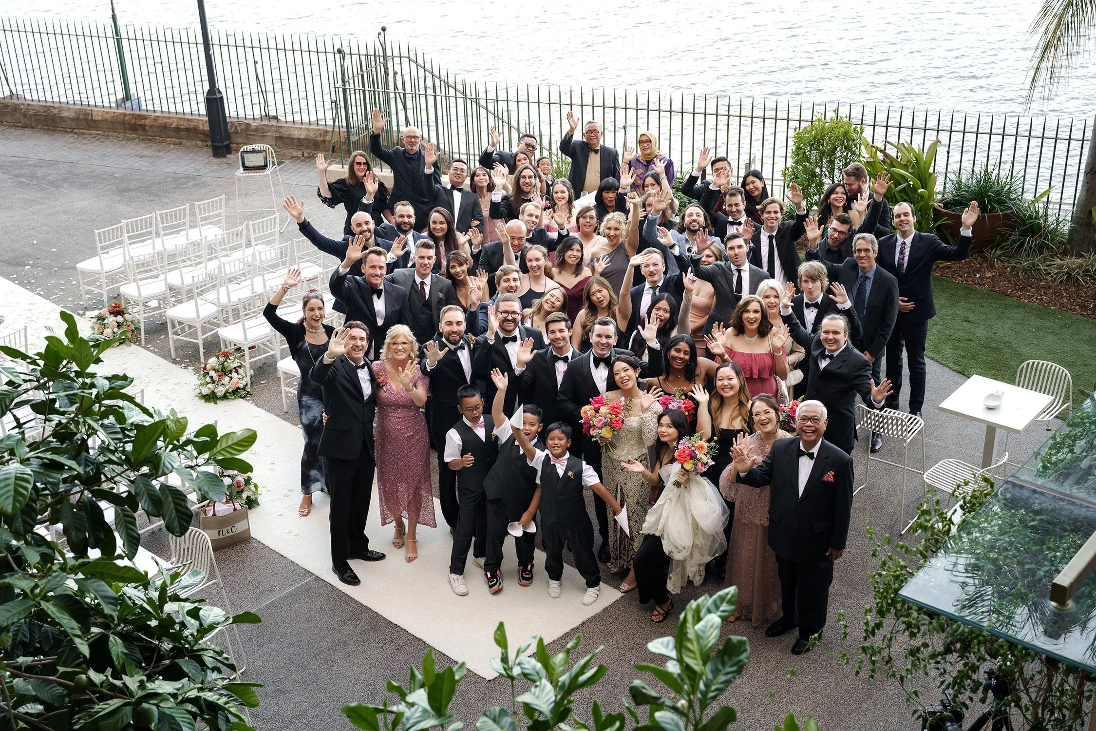 group photos with everyone waving hands to the camera