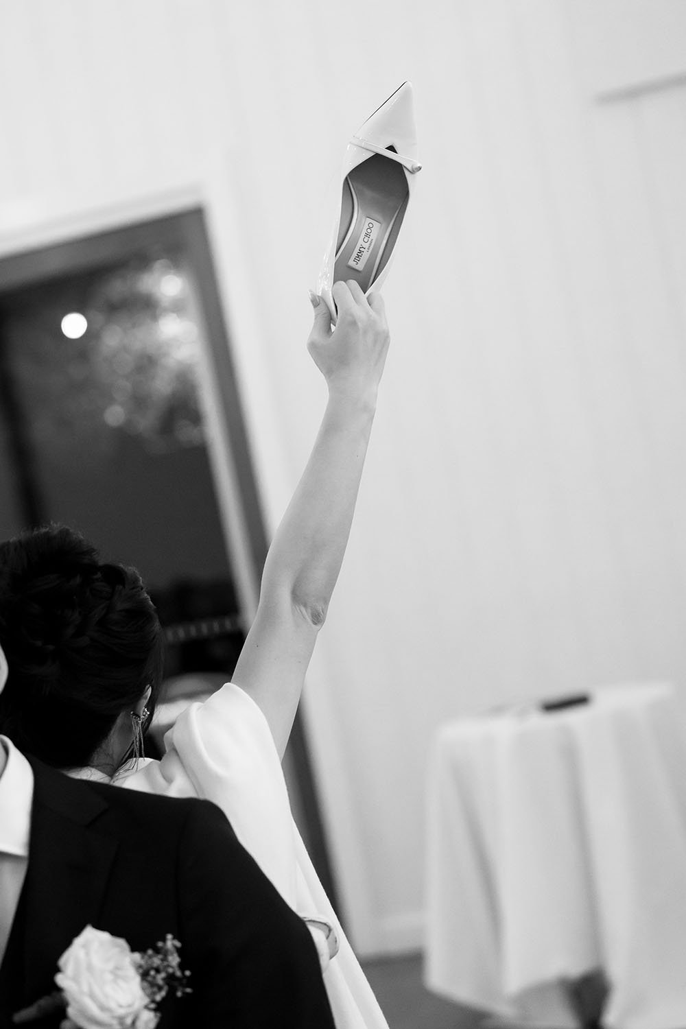Lisa raising her one shoe up