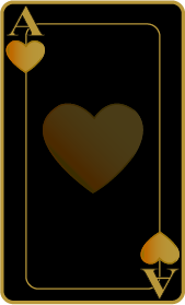 Black Ace playing card with gold heart symbols and corner details, representing the Ace of Hearts.