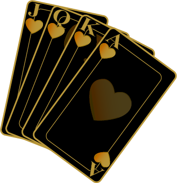 A hand of four playing cards showing Jack, Queen, King, Ace of hearts.
