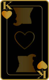 Black King playing card with gold accents, featuring a king and a heart symbol.