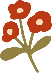 Drawing of three red flowers with green stems and leaves