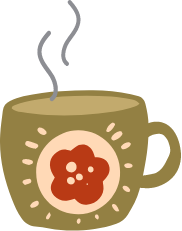 A coffee mug with a floral design on it and steam rising from the hot beverage inside.