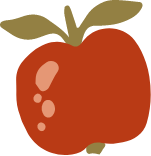 Red apple with a brown stem and green leaf