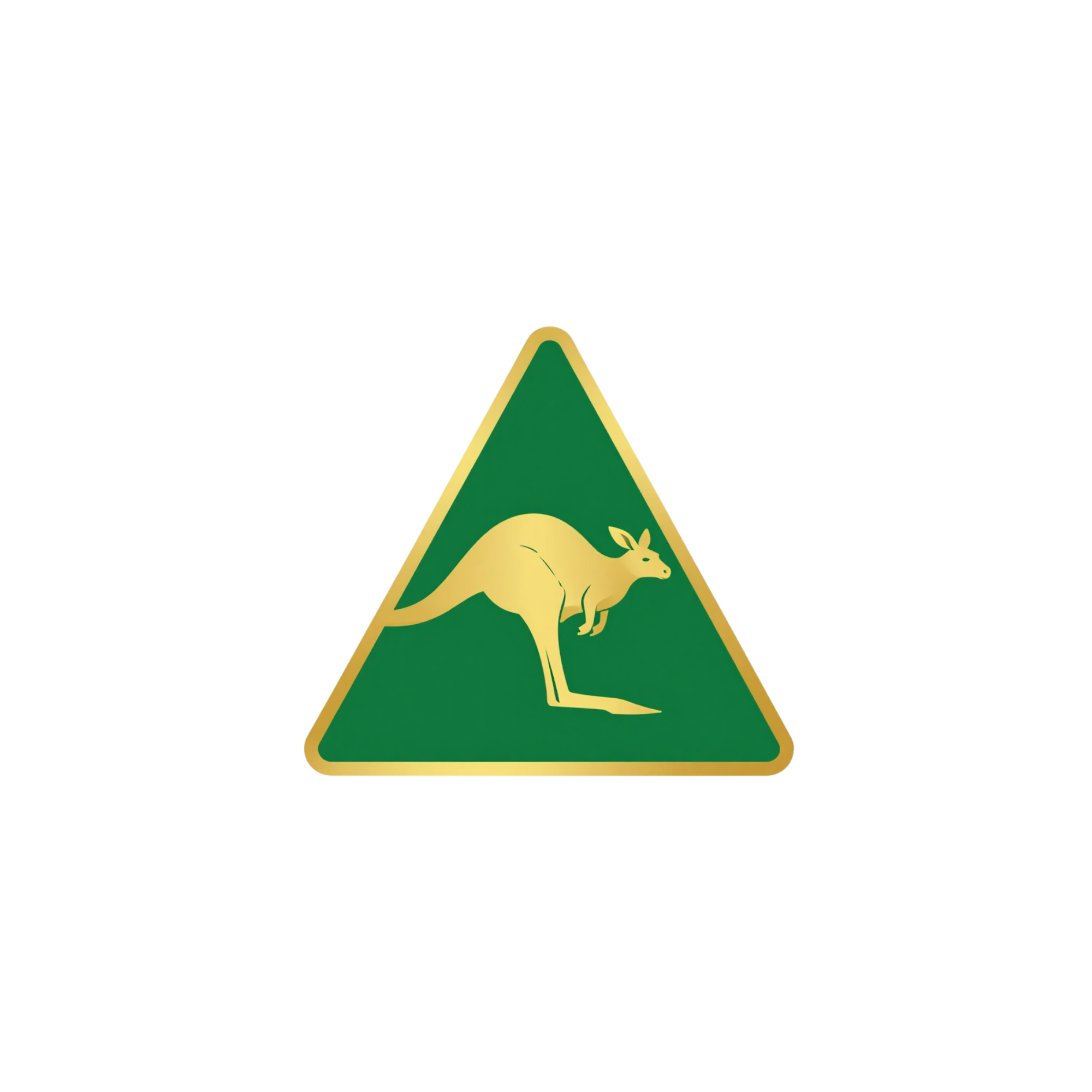 The image shows a warning sign with a yellow border, green background, and a graphic of a kangaroo.