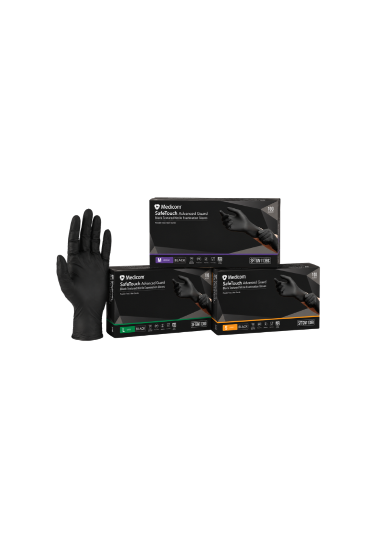 Medicom Safe Touch Advanced Guard Black Nitrile Gloves