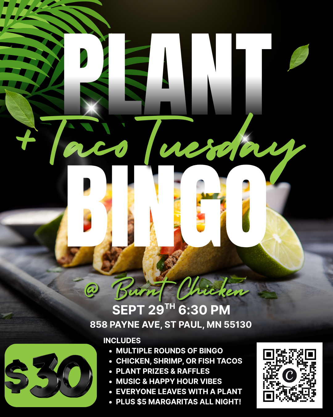 Plant Bingo + Taco Tuesday @Burnt Chicken 9/29