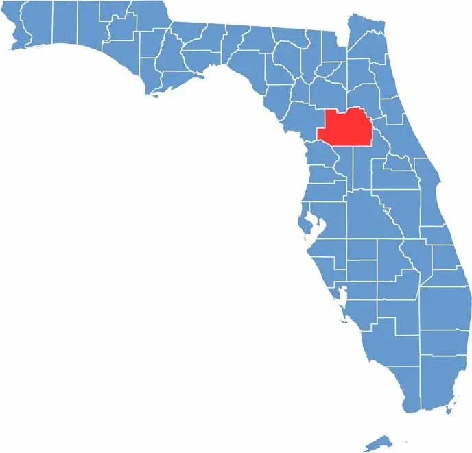 Map of Florida with Osceola County highlighted in red.