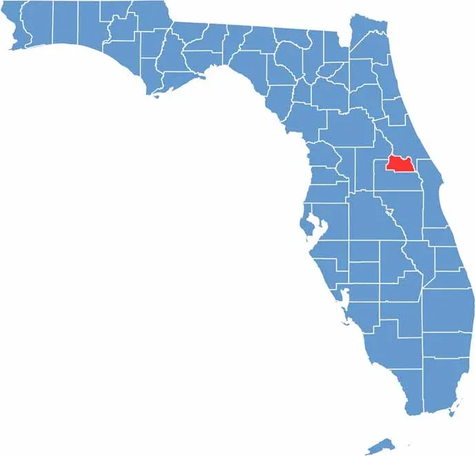 Map of Florida highlighting Seminole County in red