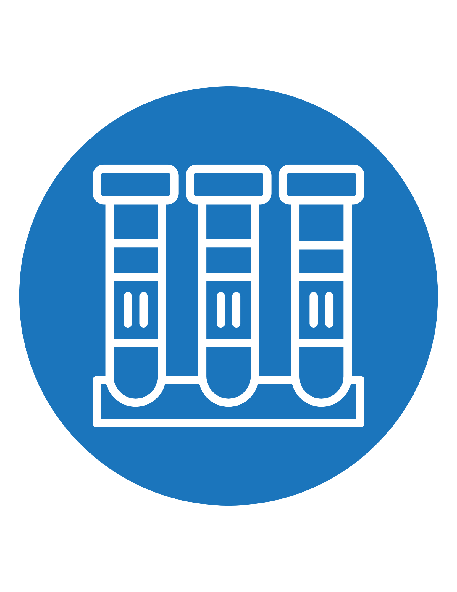 Icon of three pills or tablets on a blue circular background.