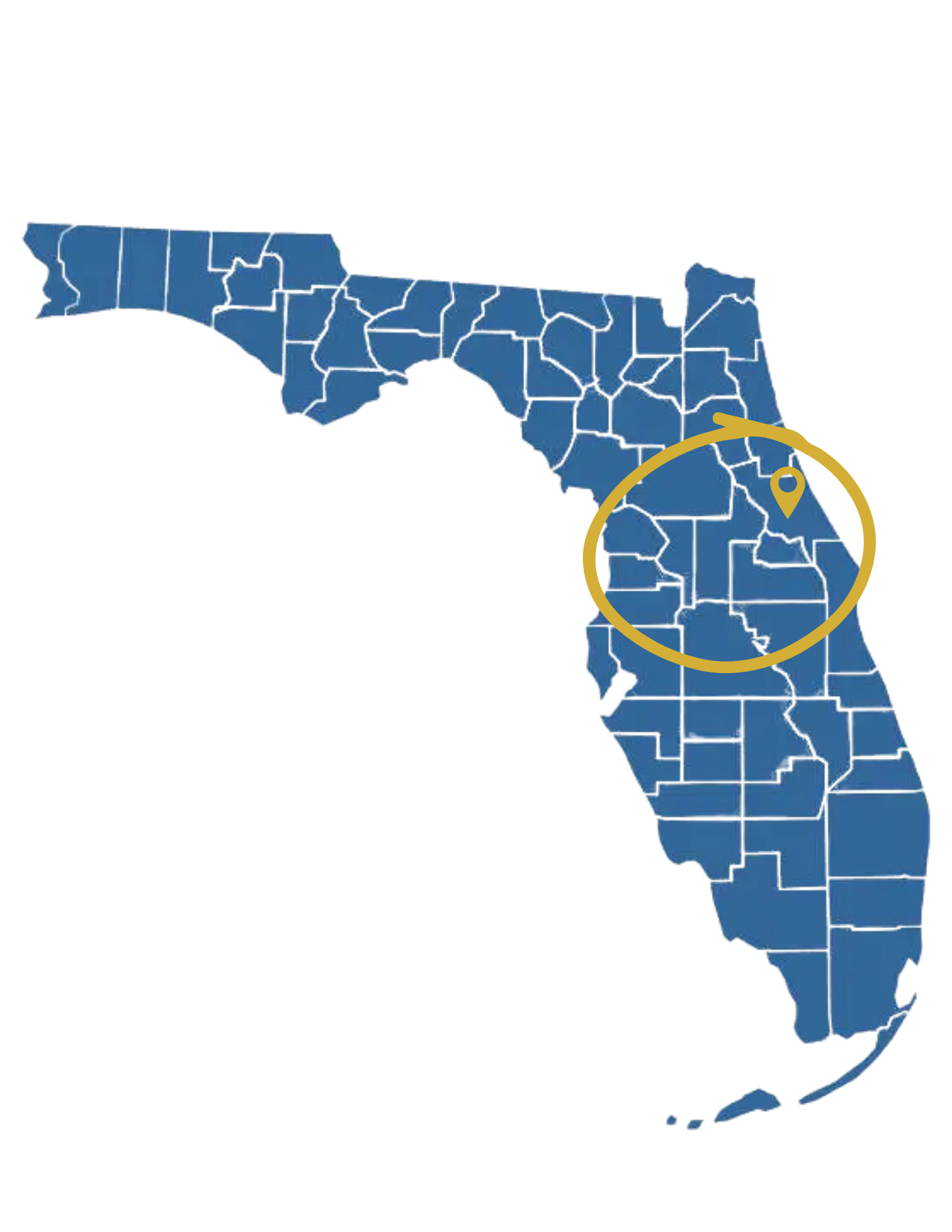 Map of Florida highlighting Miami with a yellow pin marker.