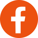 Facebook logo with a black lowercase 'f' on an orange circle background