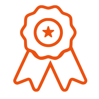 An illustration of a prize ribbon with a star in the center and two hanging ribbons below.