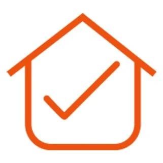 An orange house-shaped icon with a checkmark inside that represents the customer can reasuringley enjoy the results