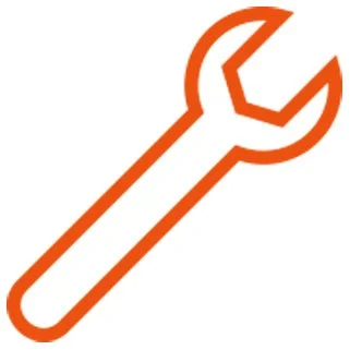 Orange wrench icon on a white background.