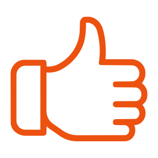 Orange neon outline of a thumbs-up sign.