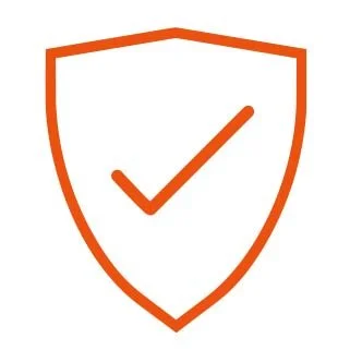 Orange shield with a checkmark inside