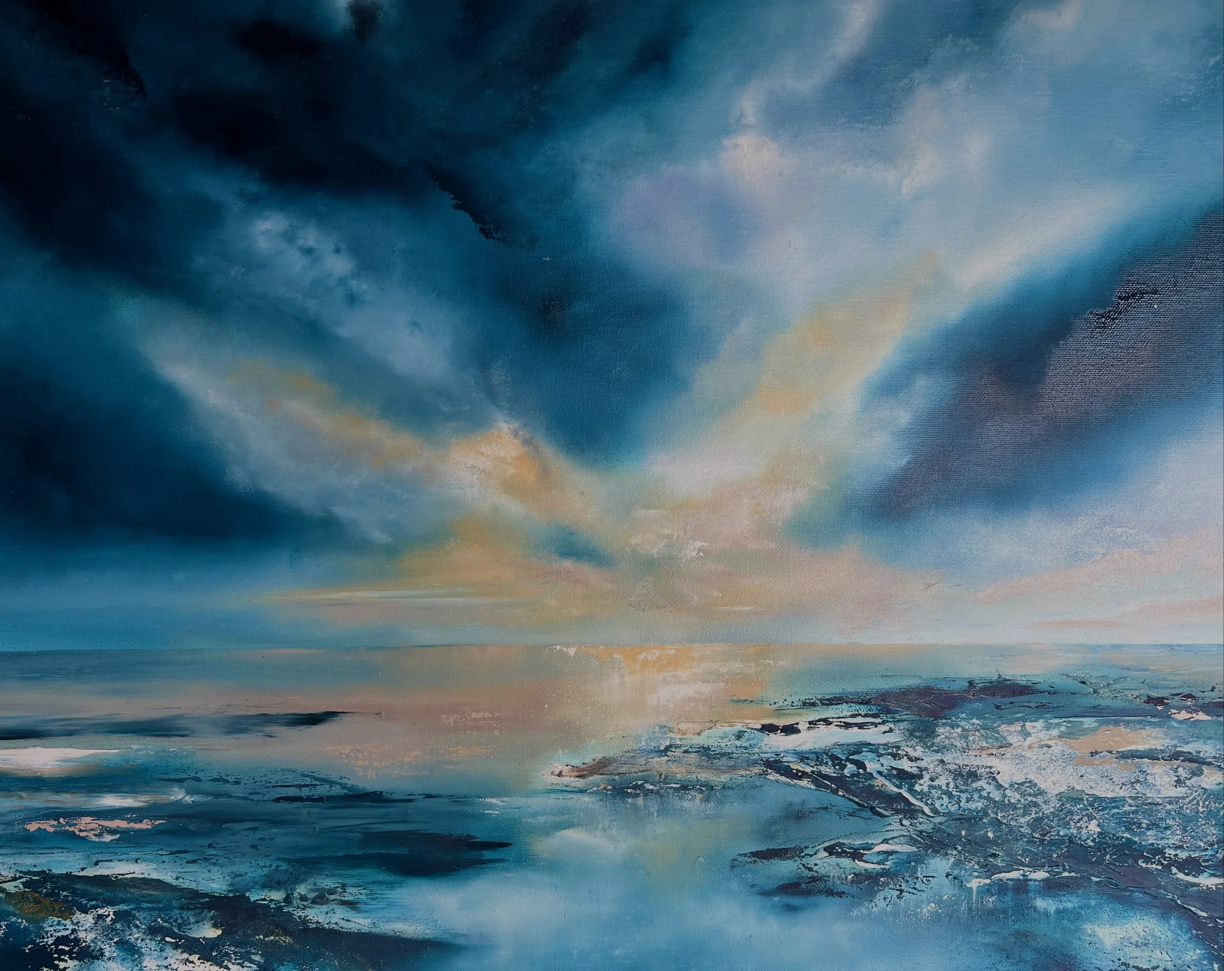 NEKO HARBOUR ANTARCTICA 

A moment of wild weather, shifting light and restless sea.

* Neko Harbour* is an original oil painting created with layers of rich colour and textured mark-making, capturing the dramatic beauty of the ocean as light breaks 