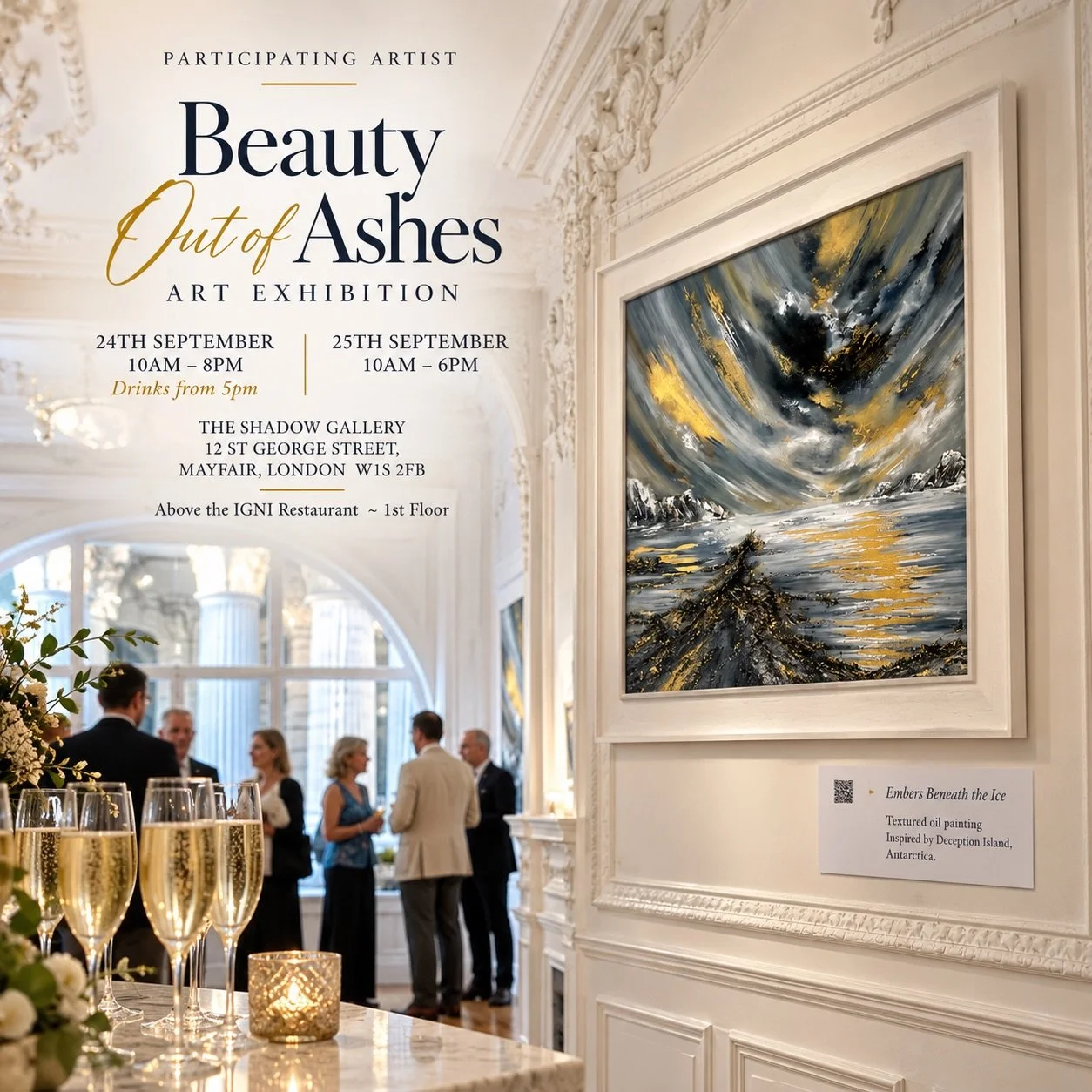 With a little bit of AI magic&hellip; here&rsquo;s the info, the vibe, and a glimpse of day two! ✨

Yesterday was such a special day, my first London exhibition, right in the heart of Mayfair, at The Shadow Gallery.

So exciting to have Embers Beneat