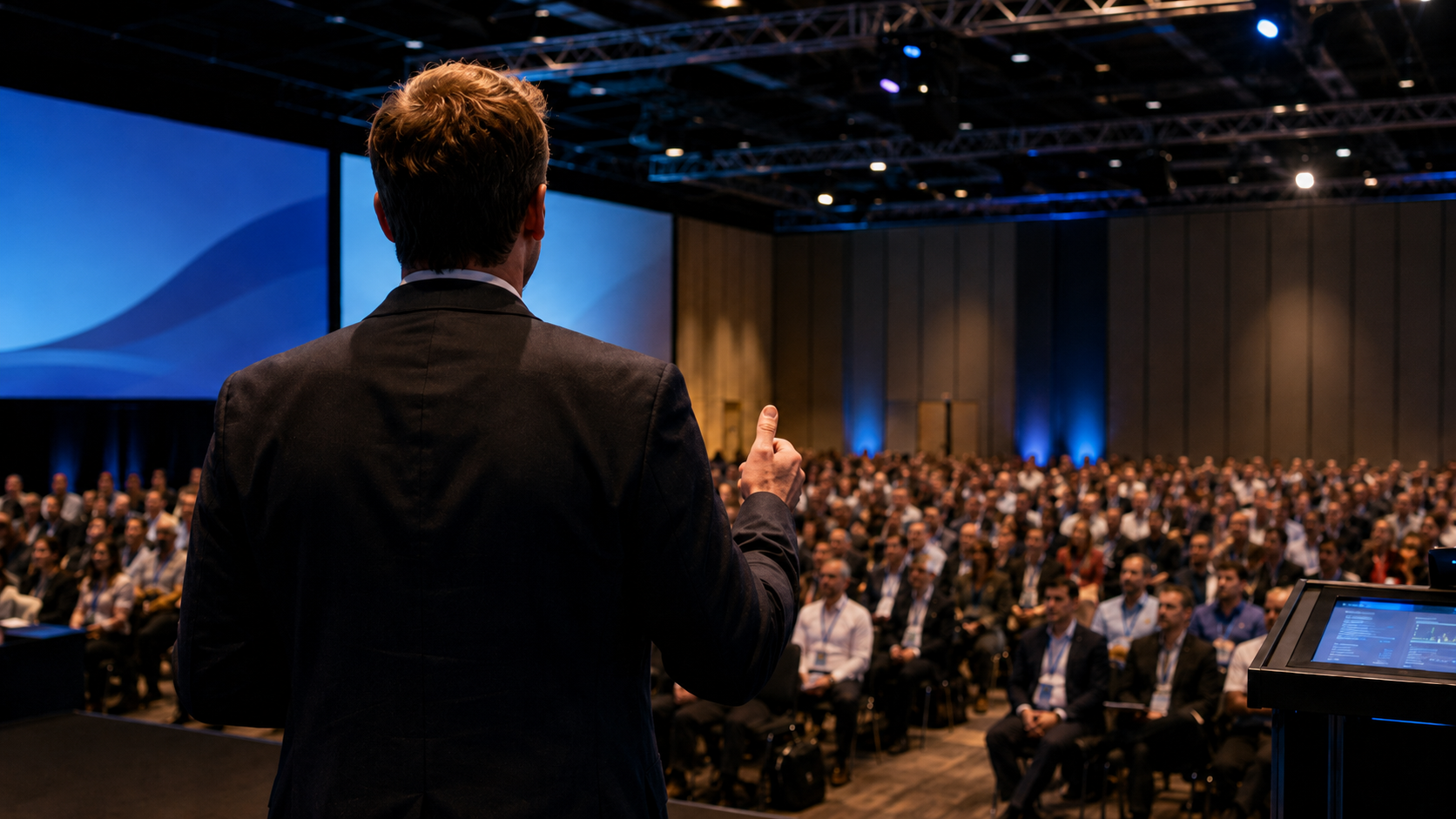 man speaking at the conference