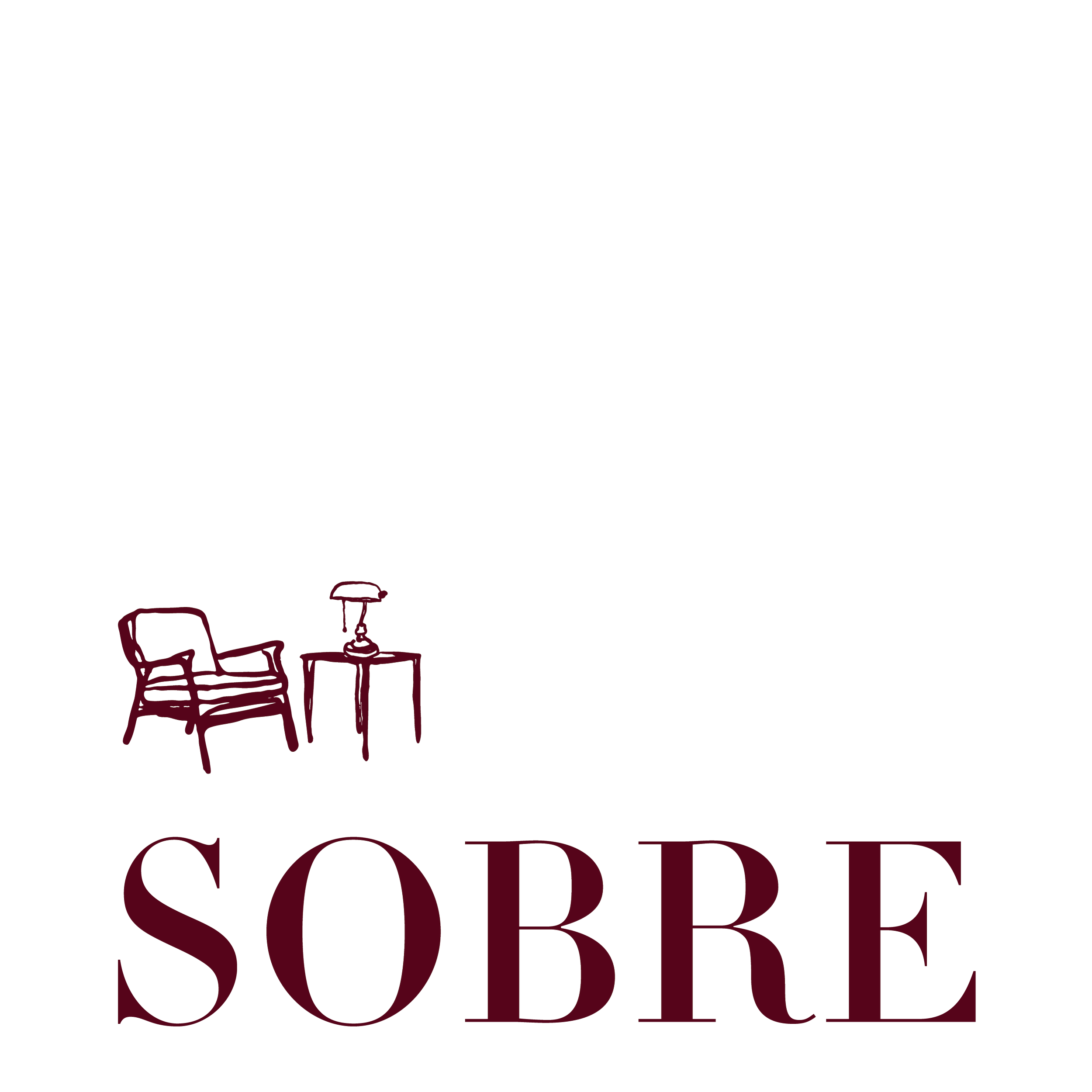 Ilustração de um sofá com uma luminária ao lado e uma mesa com um vaso, com fundo transparente e o nome "SOBRE" em letras grandes na parte inferior.
