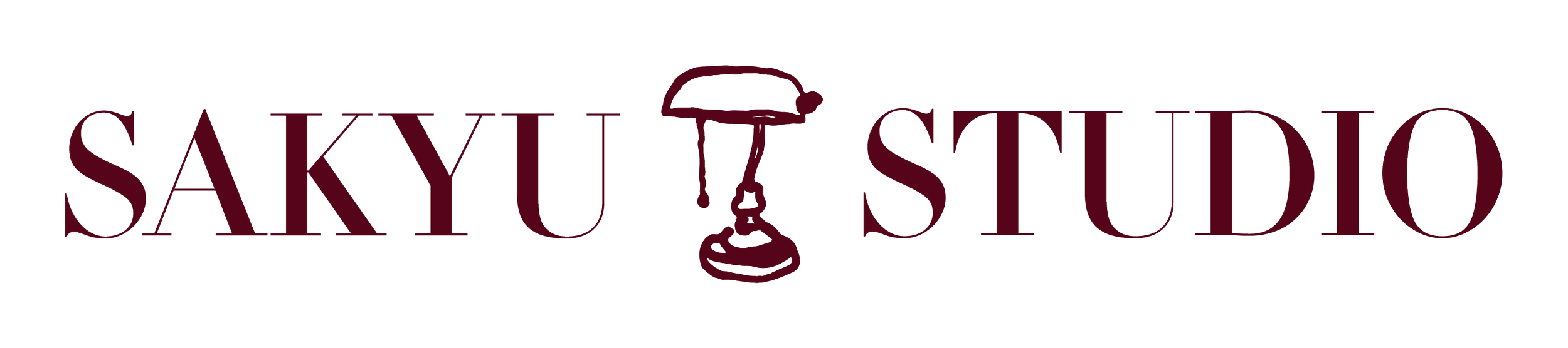 Logo do Sakyo Studio com o nome escrito em letras grandes e um candeeiro de mesa no centro.