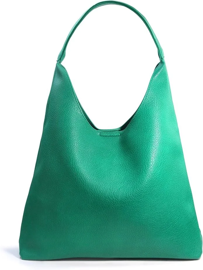 A bright green leather shoulder bag with a simple, minimalist design.