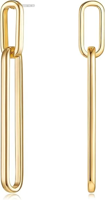 Gold chain link earrings with elongated rectangular links