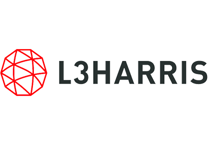 L3Harris logo with a red geometric globe symbol and gray text.