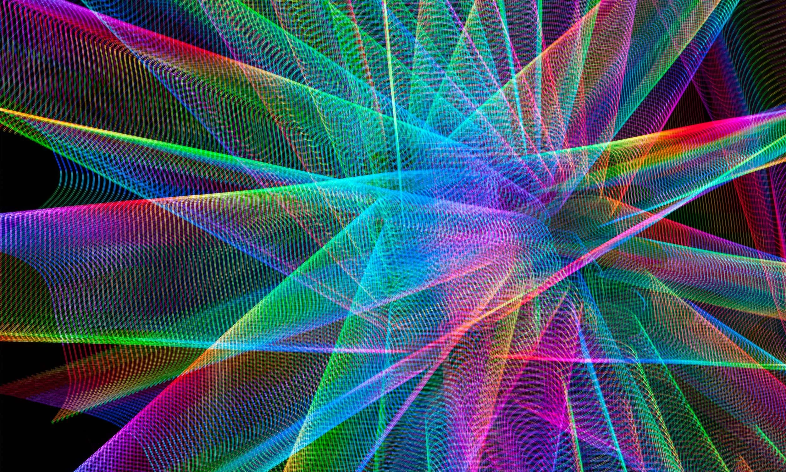 A luminous web of multicolored light evoking electrons flowing through the brain — from Ken Holden's Abstract Thoughts collection.