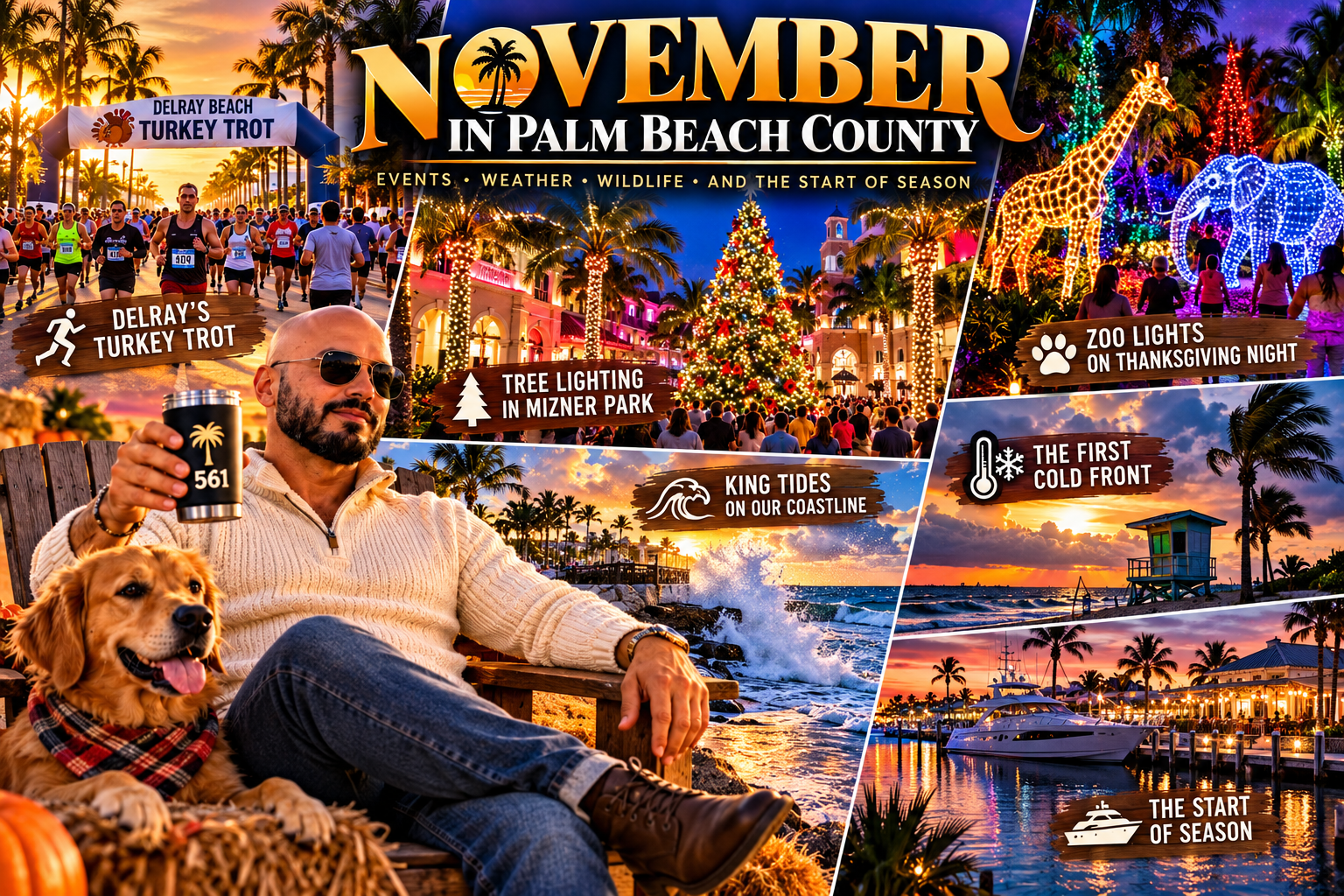 November in Palm Beach County: Delray’s Turkey Trot, a Tree Lighting in Mizner Park, Zoo Lights on Thanksgiving Night, King Tides, the First Cold Front and the Start of Season (2026)