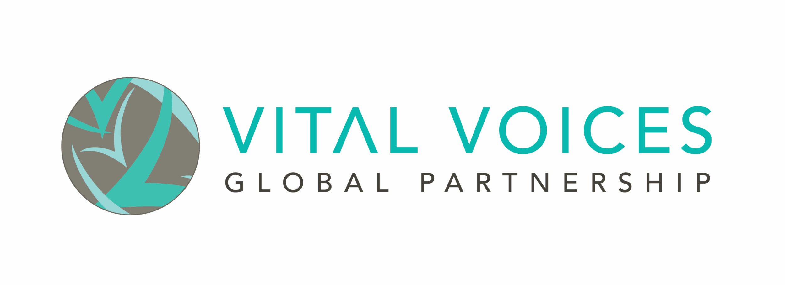 VITAL VOICES logo with a stylized globe and the words 'VITAL VOICES' and 'GLOBAL PARTNERSHIP' on a teal background.