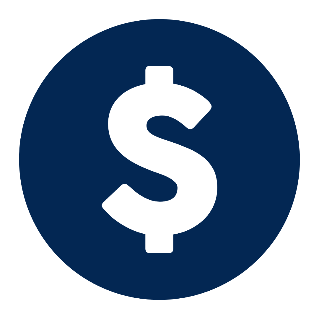 Dark blue circle with a black dollar sign in the center.