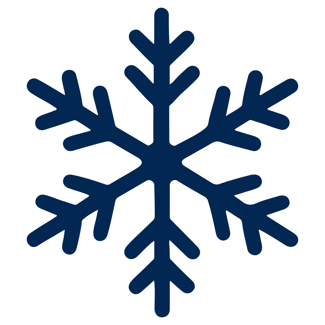 Dark blue snowflake icon on a black background