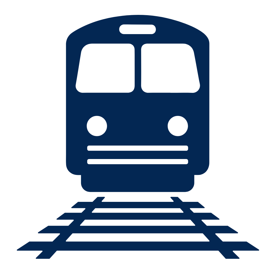 Icon of a train approaching a railroad crossing.