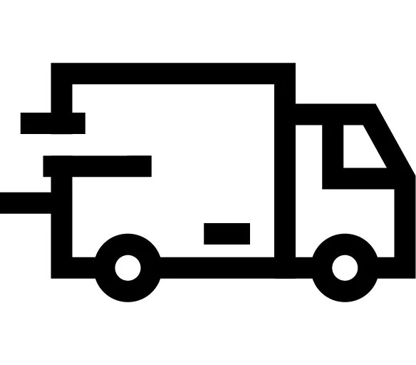 A simple black and white icon of a delivery truck.