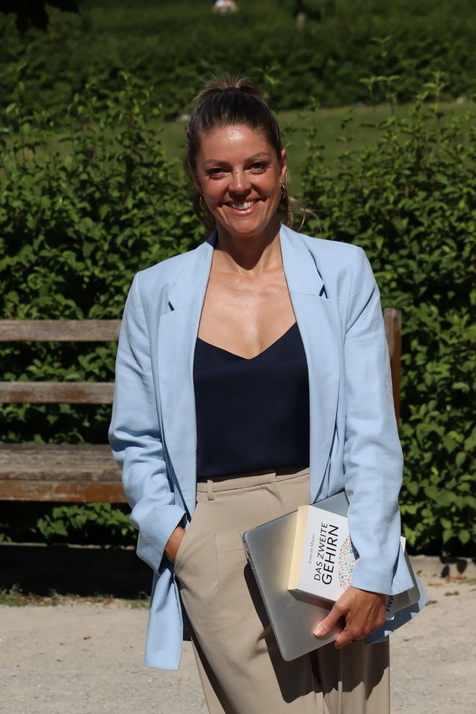 Petra Psenner, a health coach from Munich, outdoors in natural light