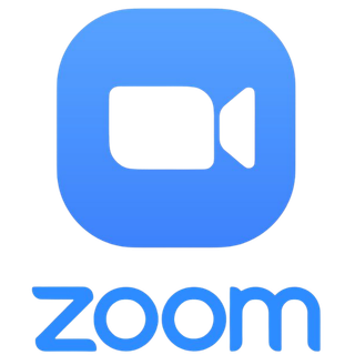 Zoom logo featuring a blue camera icon and the word 'zoom' in lowercase blue letters.