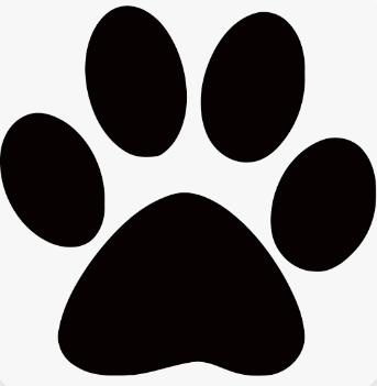 Black paw print on white background.