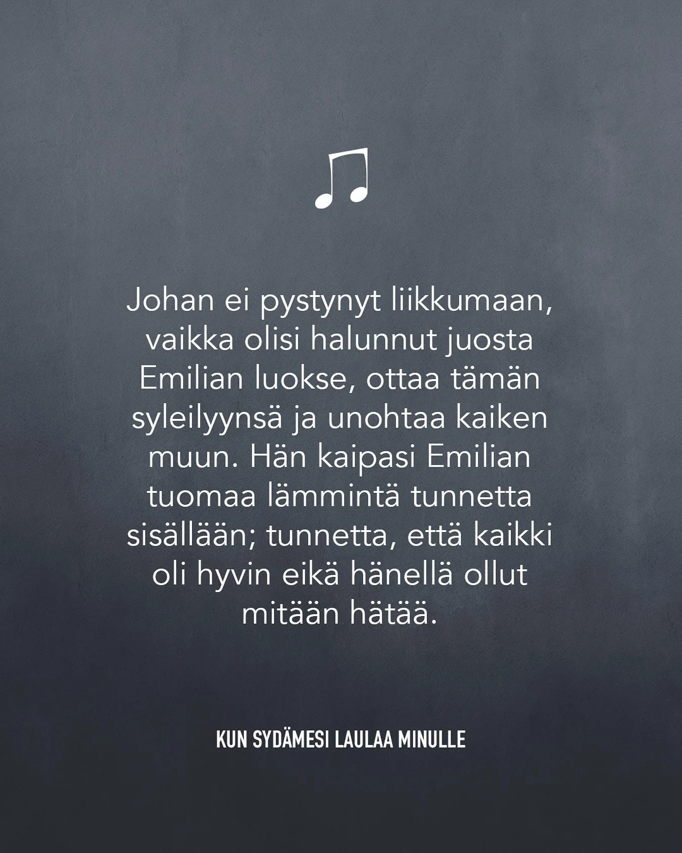 🎵

#omakustanne #kirjoittaminen #youngadult #ya #yakirjallisuus #fantasiakirjallisuus #kirjagram #nuortenkirjallisuus #urbaanifantasia #paranormaaliromantiikka #kirjailija #musiikki #bl #kunsyd&auml;mesilaulaaminulle #kadonnut&auml;&auml;ni #kun&aum