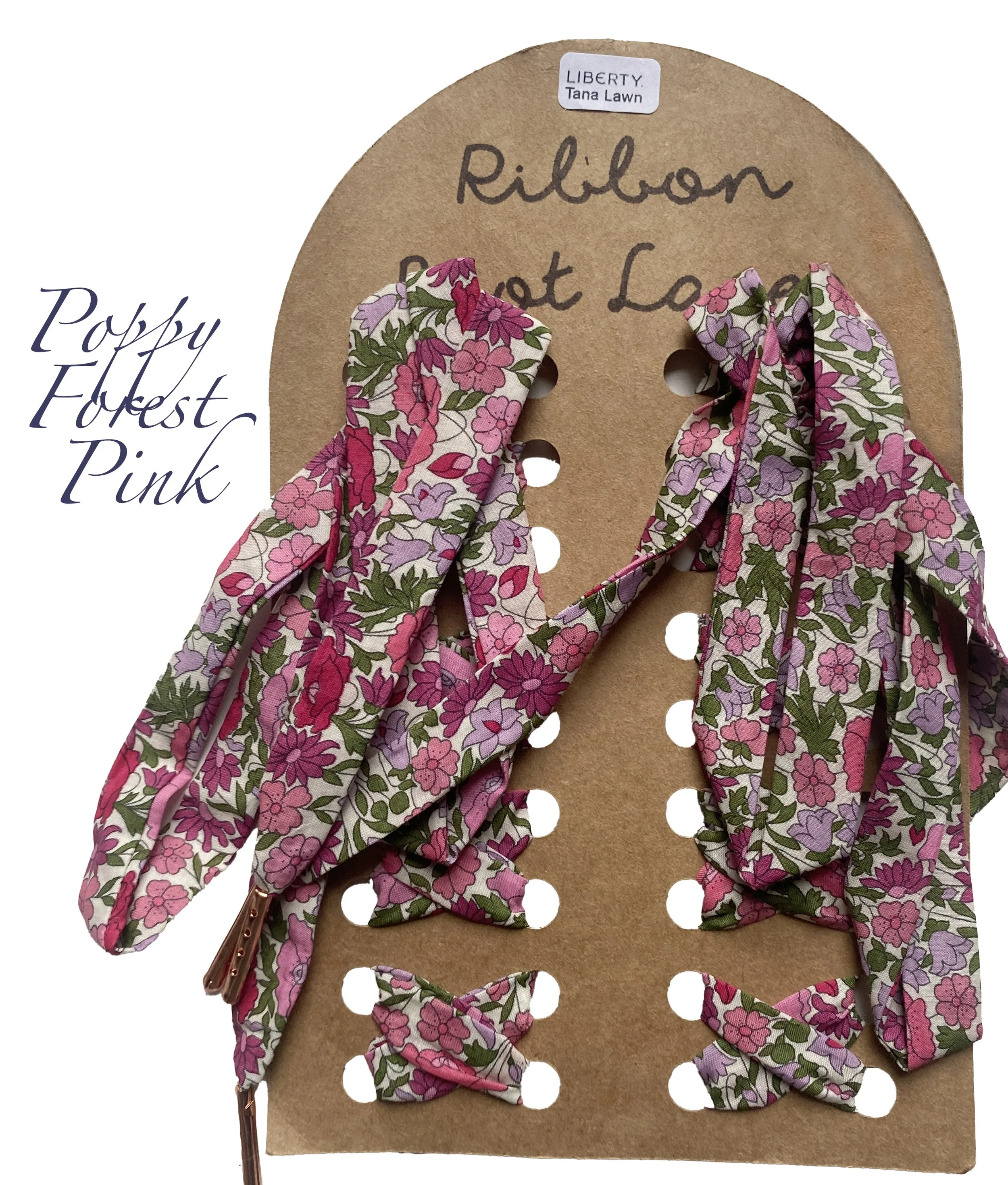 Liberty London Print Ribbon Bootlaces Poppy Forest in Pink for Dr Martens, Vans, Converse