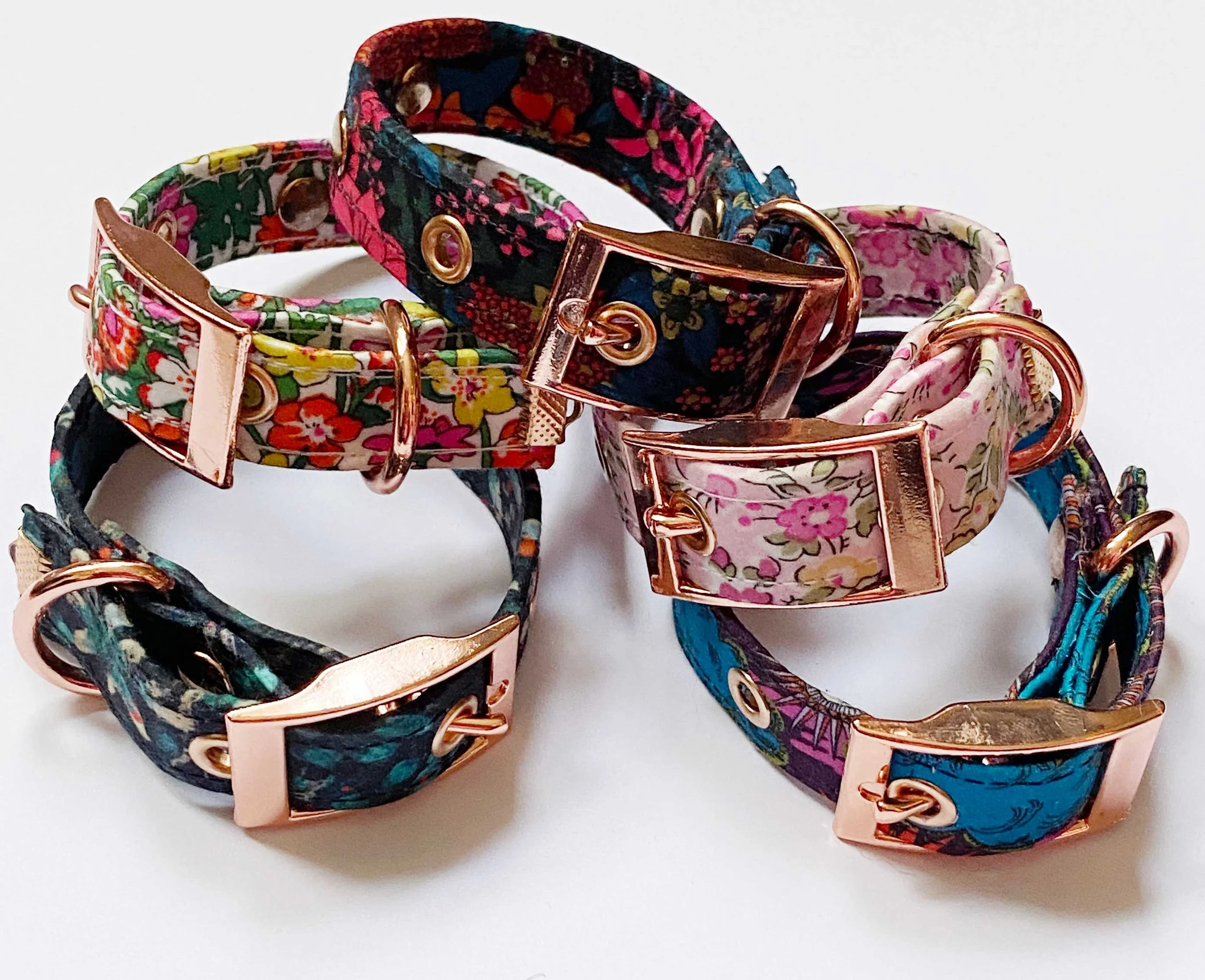 Skinny Liberty Print Cotton Waxed Dog Collar EXTRA EXTRA SMALL 6 - 8 inches
