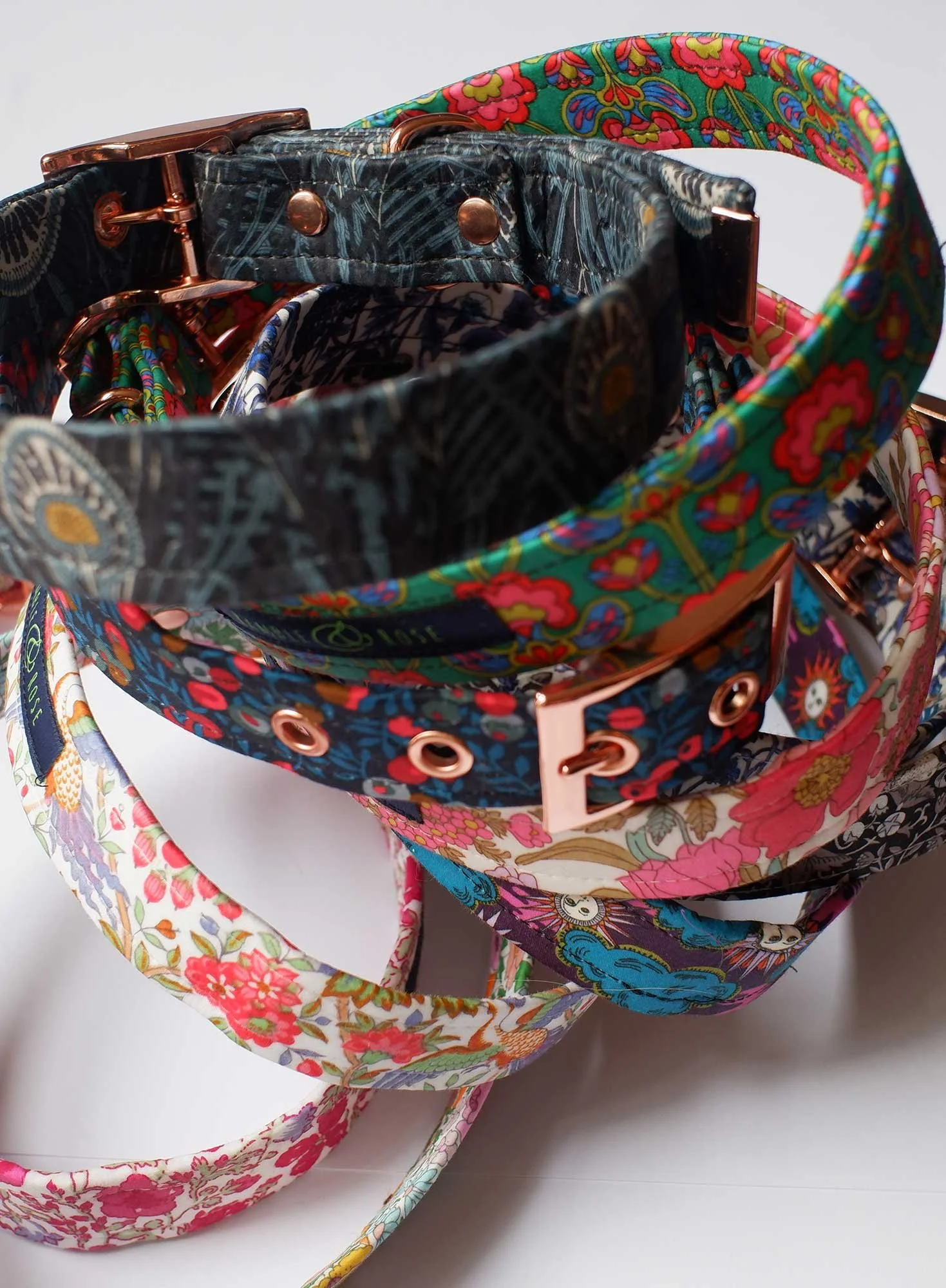 Liberty Print Cotton Waxed Dog Collar MEDIUM 16.5 - 20.5 inches