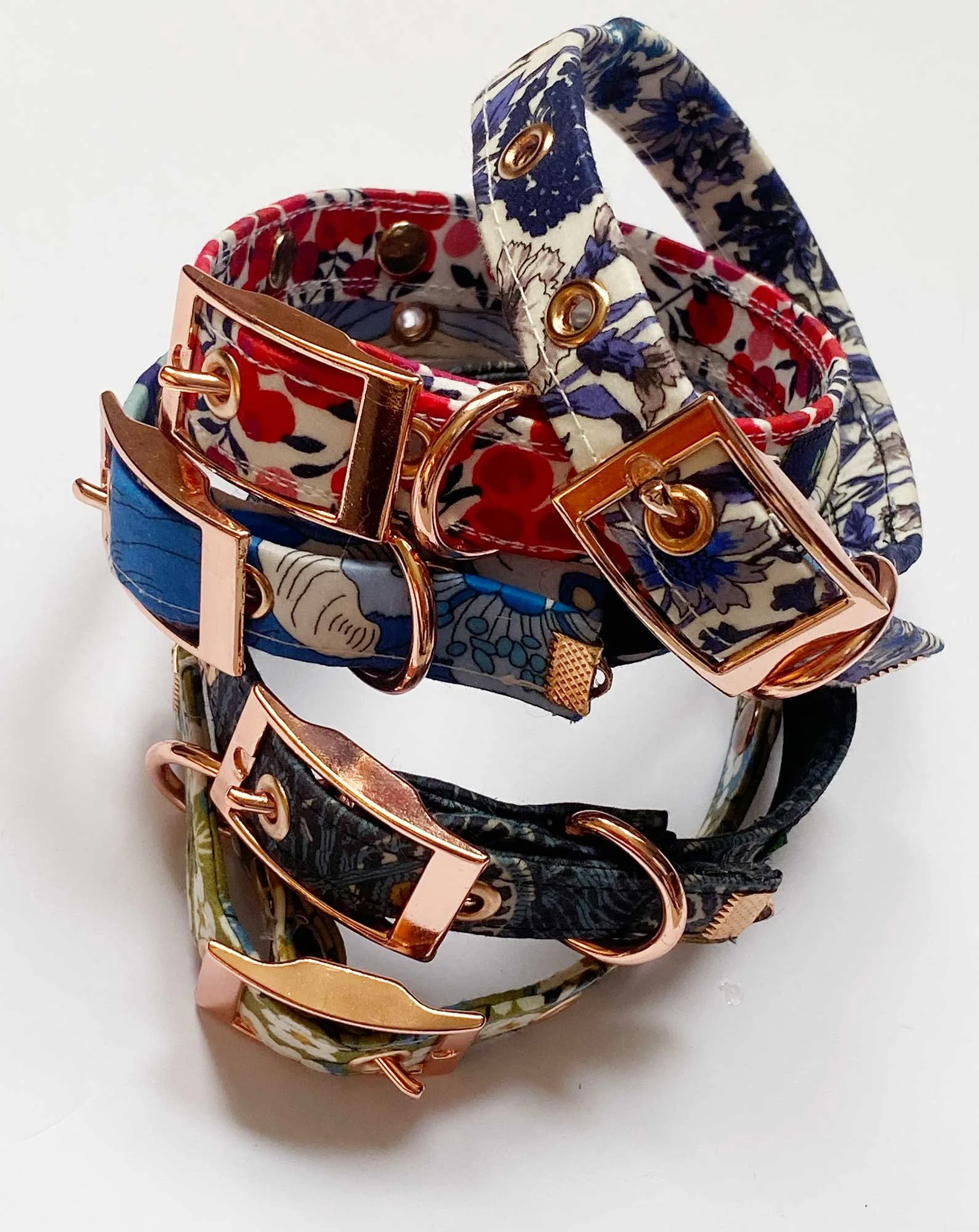 Skinny Liberty Print Cotton Waxed Dog Collar EXTRA SMALL 9 - 11 inches