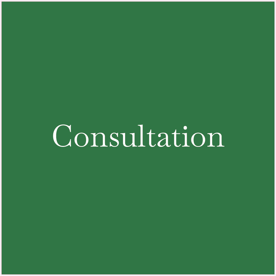 Green background with white text that reads 'Consultation'.