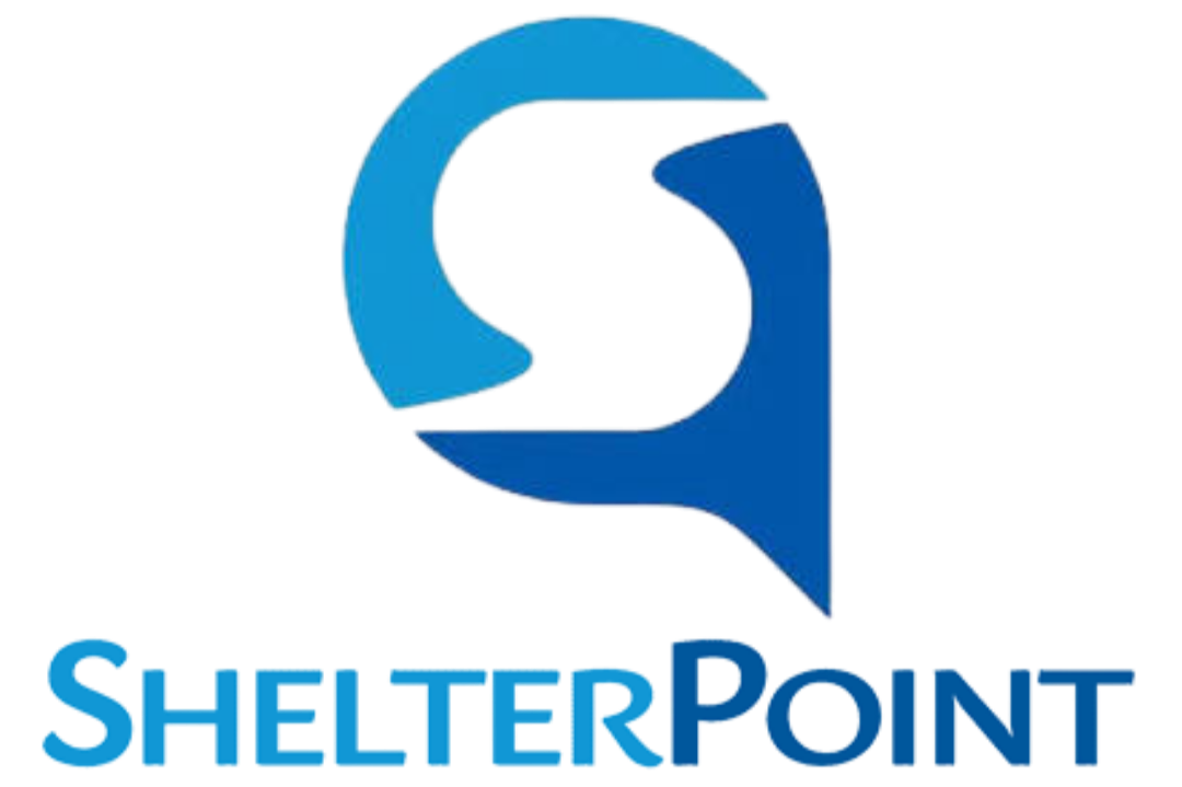 ShelterPoint logo in blue with stylized speech bubble and text