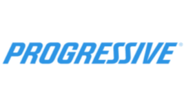 Progressive insurance logo in blue text on a black background.
