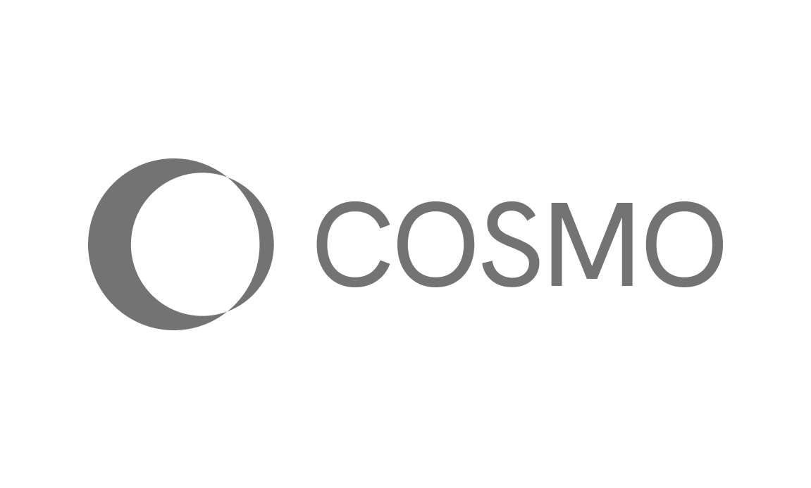 Cosmo logo featuring a stylized crescent moon symbol and the word 'COSMO' in uppercase letters.