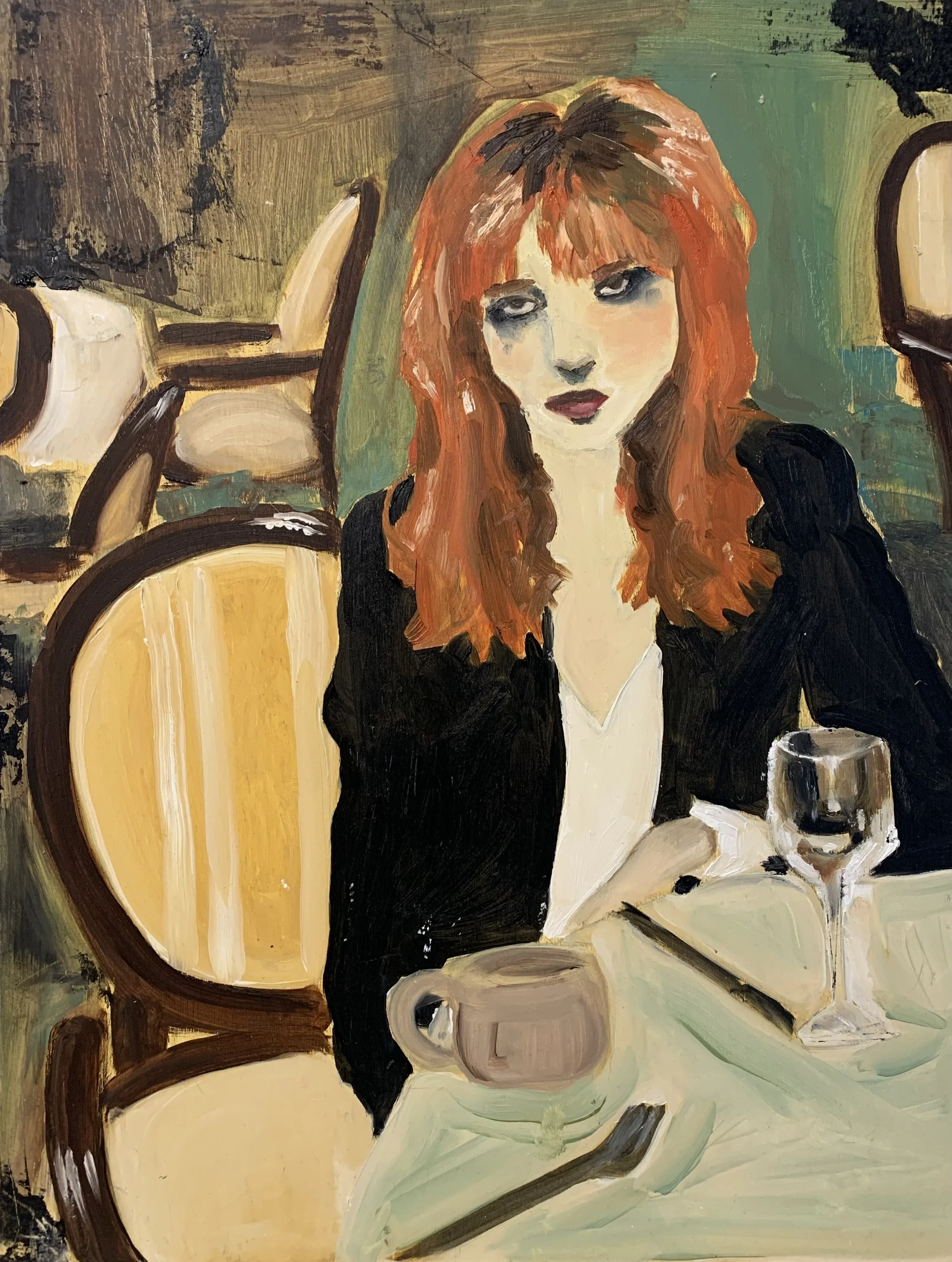 EATING ALONE Oil on Wood, 16 x 20", 2022.